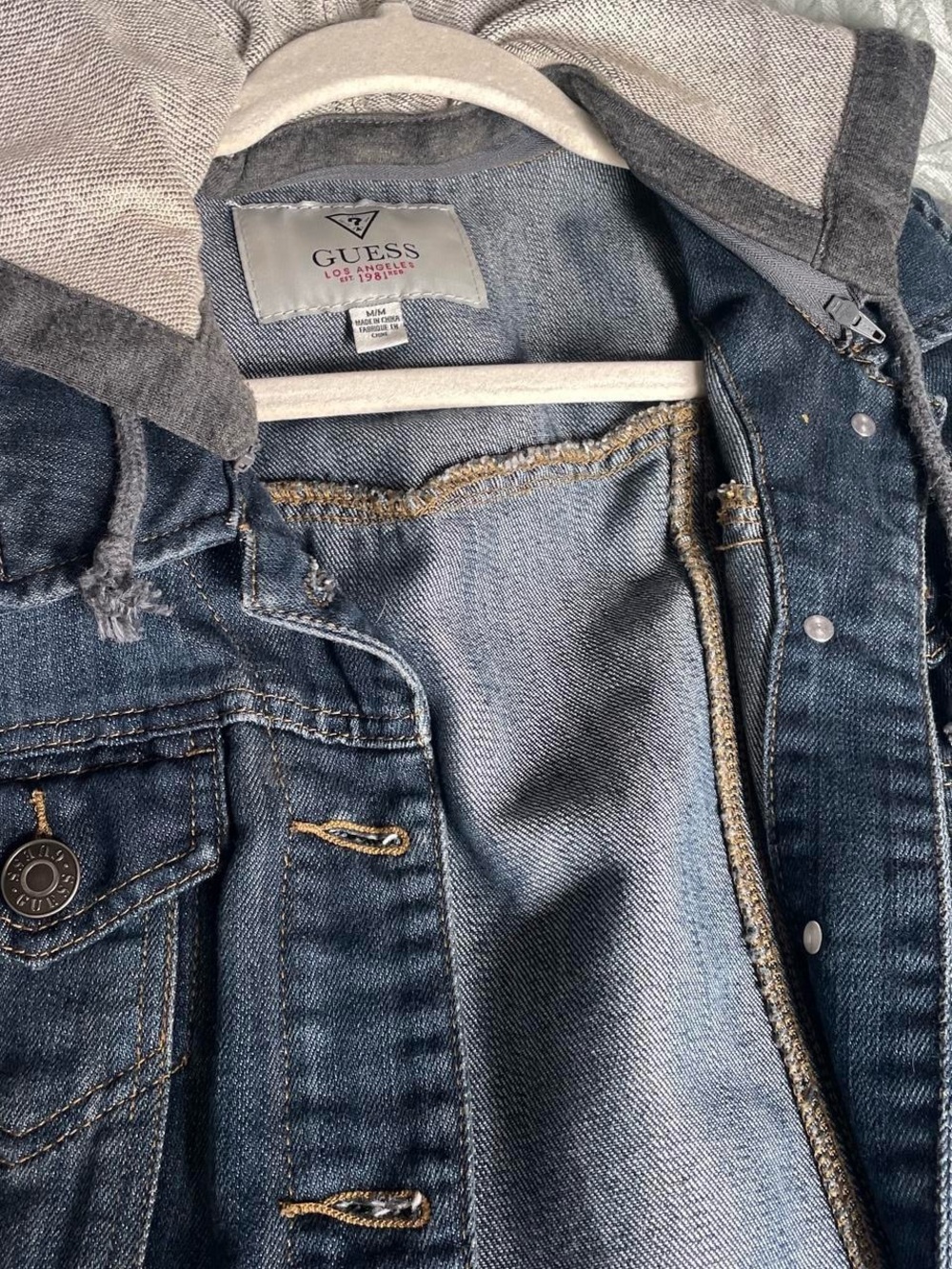 GUESS Women’s Dark Blue Denim Jeans Jacket with Hood